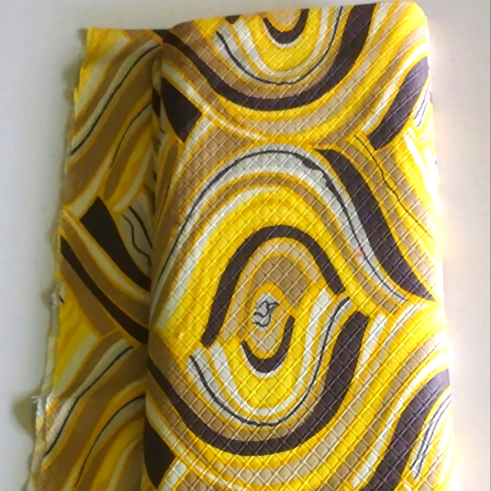 FABRIC YELLOW/GRAY WHITE POLY BLEND